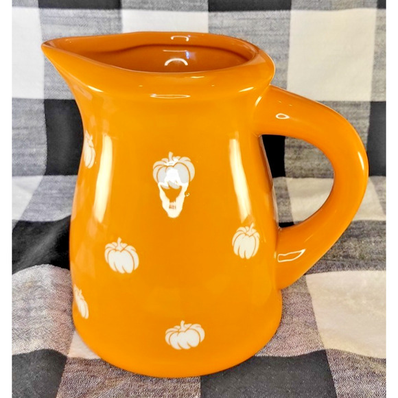 Terramoto Ceramic Pitcher Orange White Pumpkins Autumn Halloween Fall 44oz - Picture 2 of 9